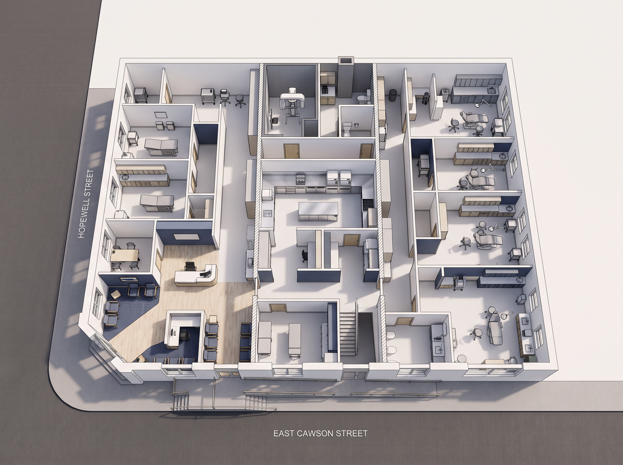 Imagined aerial cutaway — Medical & dental suite at 256 E. Cawson St